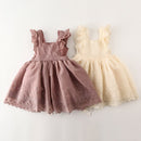 Summer Princess Sundress for Baby Girls Sleeveless Lace Plain England Stylish Dress for Children Toddlers Birthday Dresses