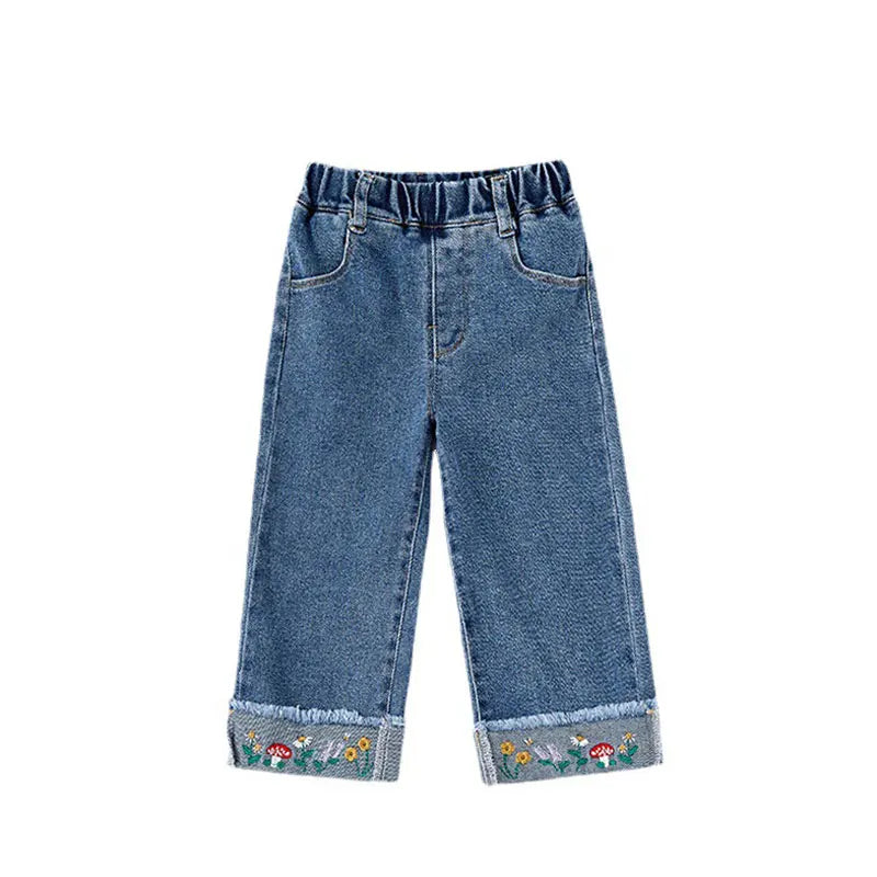 Girls Jeans Pants Casual Pants for Kids Denim Wide-leg Trousers Clothing Autumn Toddler Clothes