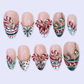 24Pcs Almond Head Press on Nails Sets Christmas String Lights Stick on Nail Glitter Winter Nail