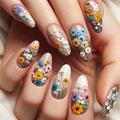 24 Pcs Almond Press on Nails Tips Medium Summer Girls Cheap False Nails
