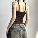 Goth Dark Tie Ruched Mall Gothic Casual Camisoles Grunge Style Bodycon Ribbed Basic Crop Tops Women Sexy Backless Summer Clothes