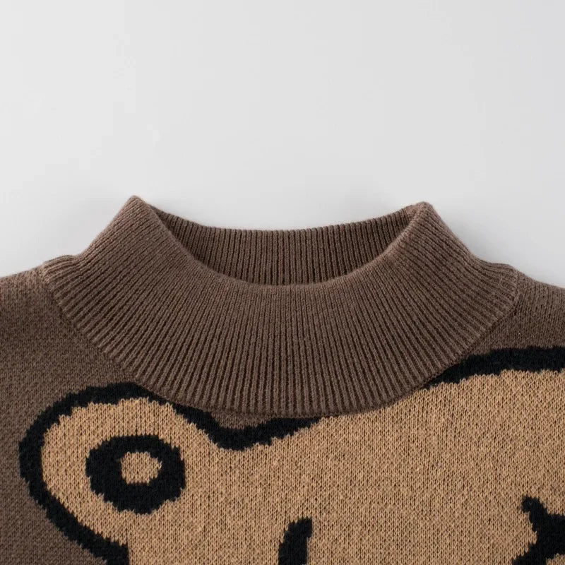 Cartoon Bear Children's Sweater Winter Clothes Boys Girls Knitwear Turtleneck Jumper Top Kids Outfit