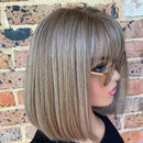 Ombre Platinum Blonde Natural Straight Lace Front Wig For Women Preplucked Hairline Bob Wigs With Bangs