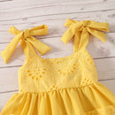 Toddler Kid Girls Dress Vintage Hollow Out Bow Ruffle Dresses For Girls Summer Children Holiday Clothing