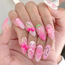 24pcs Fruit Decor Press On Nails Gradient French False Nails Wearable Long Almond Watermelon