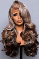 Hairstyle Ombre Silver Grey To Chocolate Brown Natural Blend Colored Body Wave 13x6 Transparent Lace Frontal Human Hair Wig