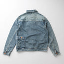 Retro Lapel Denim Cargo Jacket Men's Cotton Casual Motorcycle Coat