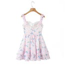 Summer Women Floral Mini Dress Hem Ruffle Holiday Dresses