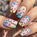 Medium nails for women girls pink flowers butterfly design for Spring summer season Square nail tips press on nails