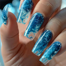 24PCS Pink Ocean Gradient False Nail Medium Square Press on Nails Full Cover Wearable Manicure Art