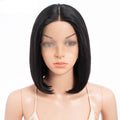Mannequin head with a black wig on a white background, featuring the brand 'Obroi'.