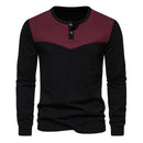 Men Patchwork Henley T-shirts Casual Long Sleeve Slim Fit Cotton T Shirt Men Contrast Hip Hop Tee Shirt