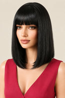 Orange Medium Length Straight Bob Wigs with Bangs for Women High Temperature Natural Hair Wigs
