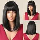 Orange Medium Length Straight Bob Wigs with Bangs for Women High Temperature Natural Hair Wigs
