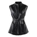 Spring Short Black Soft Leather Vest Women Luxury Chic Sleeveless Jacket