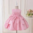 Toddler Pink Bow Party Baby Girls Dress Elegant Birthday Princess Prom Dress Kids Flower Bridesmaid