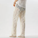 American Style Men Trousers Sexy See-through Lace Long Pants Male Diamond Patterned