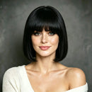 Women'S Straight Short Textured Pixie Cut Wig with Bangs Natural Straight Bob Wig  Human Hair Bob Wig