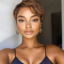 Woman with styled hair and makeup wearing hoop earrings against a neutral background ,Obroi