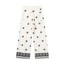 Women Patchwork Embroidery Casual Wide Leg Pants Vintage High Waist Zipper Female Cotton Ankle Length Trousers