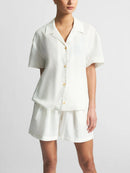 Season Women Refreshing Milk White Suit Collar Short-sleeved Top Shorts