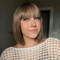 Bob Wig with Bangs Lace Front Wig Blonde Highlights Fringe Bob Hair Grils Wig