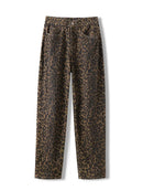Leopard Jeans Women High Waisted Wide Leg Denim Trousers Streetwear Baggy Jeans