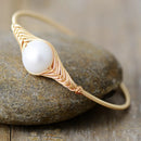Handmade Natural Pearl Gold Plated Wire Wrap Cuff Bangle Bracelet Classic Woman Wedding Jewelry
