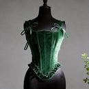 Women Velvet Corset Bustier Over Bust Lace Up Boned Shaping Tops