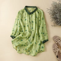 Floral Linen Women Shirts Summer Vintage Elegant Casual Female Outwear Coats Tops