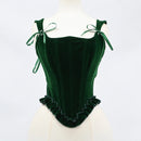 Women Velvet Corset Bustier Over Bust Lace Up Boned Shaping Tops