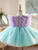 Girls Mermaid Princess Costume Sequin Fish Scale Tutu Dress with Bow Kids Birthday