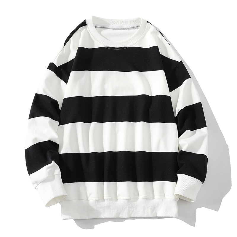 Spring Fall Men Striped Sweatshirt America Style Vintage Long Sleeve Casual Loose Pullovers Unisex School Streetwear Chic Tops