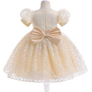 Elegant Girl Princess Dress Kids Puff Sleeve Gown Birthday Bow Flower Wedding Party Prom Clothes Formal Evening
