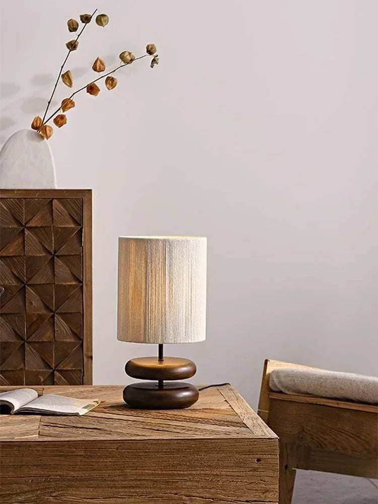 Creative Bedside Table Lamp Walnut Wood Retro Table Lamp