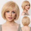 Short Straight Lace Front Human Hair Wigs with Bangs for  Bob Natural Wavy Layered Wigs