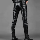 Leather Pants Men Clubwear Trouser Black Soft Basic Faux Leather