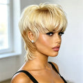 Pixie Cut Human Hair Wig Blonde Mullet Wig Swallowtail Breathable For Women Family Party Daily Use