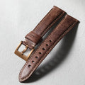 Handmade Head Layer Leather Strap 19 20 21 22MM Brown Black Leather Strap Bronze Watch Buckle