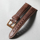 Handmade Head Layer Leather Strap 19 20 21 22MM Brown Black Leather Strap Bronze Watch Buckle
