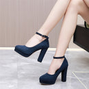 Shoes Woman Pumps Elegant Ankle Straps Black Blue Flock Women's Heels Shoes