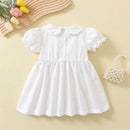 Baby Girls White Party Dresses With Flower Embroidery & Smocking Toddler Girl Cotton Dress Children Summer Clothing
