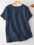 Summer Solid Tops Woman Short Sleeve V-Neck Chemise Female Loose Casual Cotton Blouse Oversize