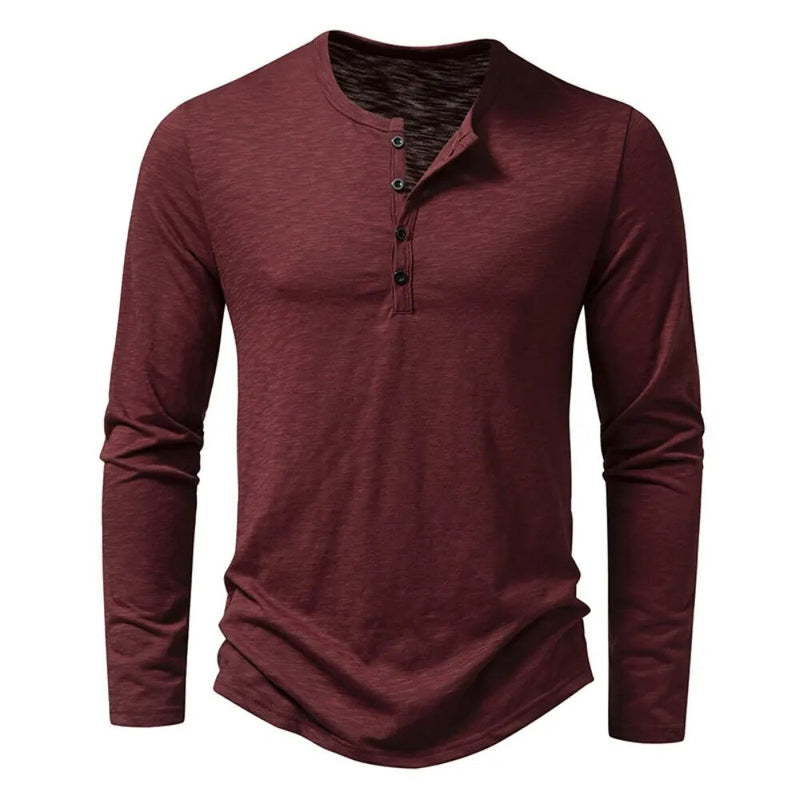 Men's Cotton Button Henley neck Shirt Long Sleeve Casual Button Solid T-Shirts