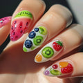 24pcs Fruit Press On Nails Summer Dopamine Almond False Nails Full Cover Charming Fake Nail DIY Manicure Art