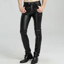 Spring Autumn Men Leather Men Black Hip Hop Motorcycle Thin Fleece Trousers Casual