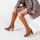 Women Knee High Boots Winter Suede Side Zip Chunky High Heel Boots Women Sexy Shoes High Boots