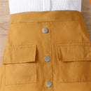 Kids Girls Clothes Suits Solid Color V-Neck Ribbed Sleeveless Sling Tank Tops Buttons Pencil Skirts Headband 3Pcs Sets