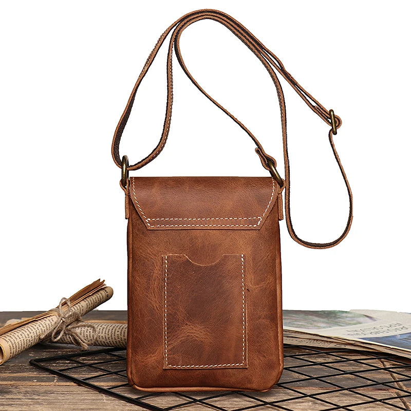 Retro Flip Black Small Shoulder Bag for Men Genuine Leather Sling Crossbody Bags Minority Design Man Simple