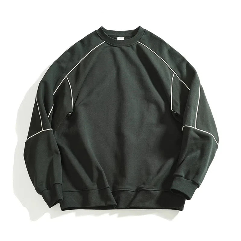 Heavy extra thick pullover round neck wool circle hoodie men splicing line loose drop shoulder